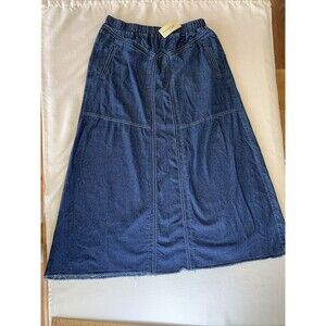 Embossy Denim Maxi Skirt XXL Womens Pull On Raw Hem Top Stitched Four Pockets‎